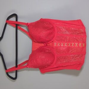 Cacique Red Bustier Corset Lingerie Bra 42C
